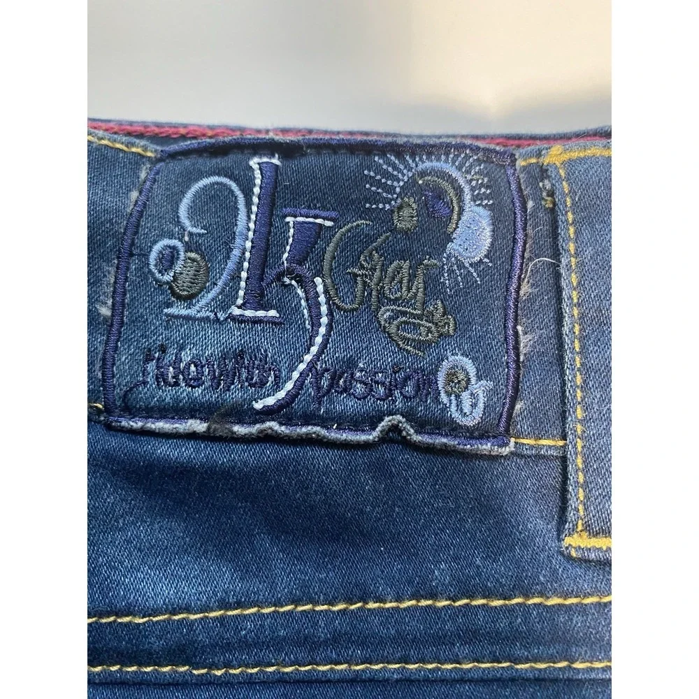 2kgrey Horse Riding Pants 26 in. Women's wow knee patch denim breech indigo blue
